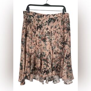 Peruvian Connection Rose Floral Silk Blend Flounce Hem Skirt Feminine Size 14